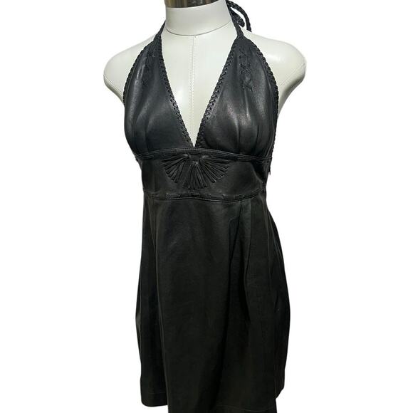 Abercrombie & Fitch Black Leather Halter Mini Dress - Picture 2 of 7